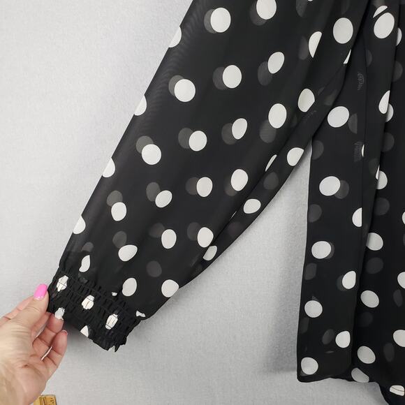 Torrid Size 2X Chiffon Polka Dot Blouse Black White Semi Sheer Office Casual‎ - Picture 3 of 11